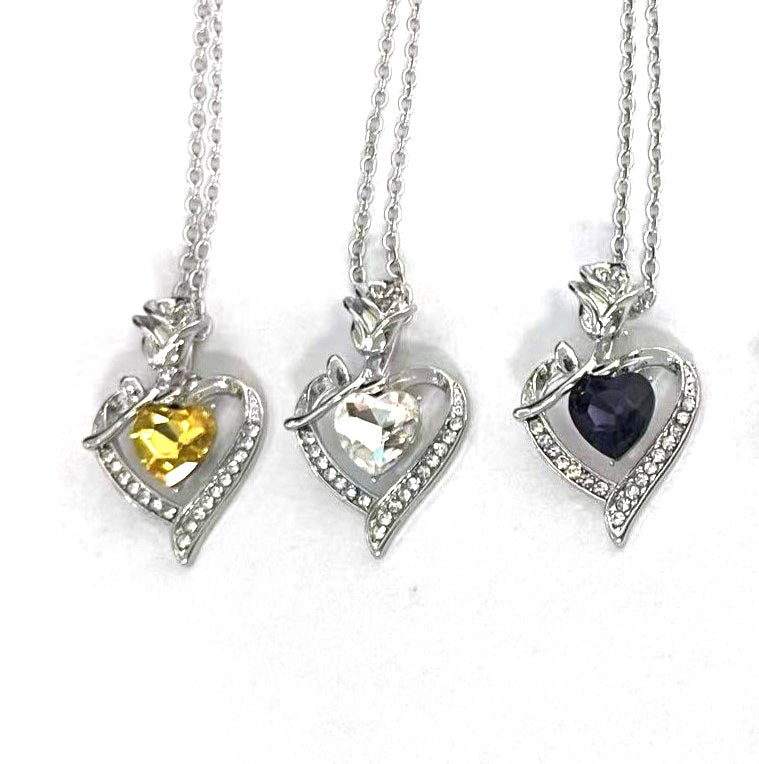 European and American fashion rose women's love-type diamond-encrusted pendant necklace Mother's Day gift jewelry