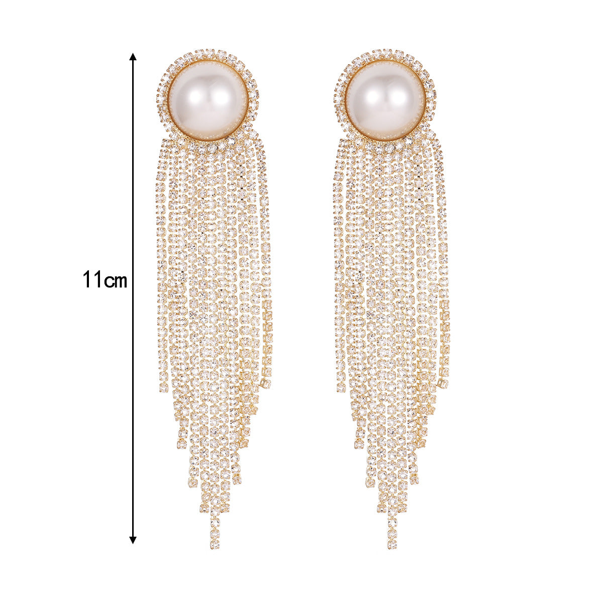 Dichka fashion geometric pearl zircon crystal long fringed earrings women's high-end luxury temperament stud earrings earrings