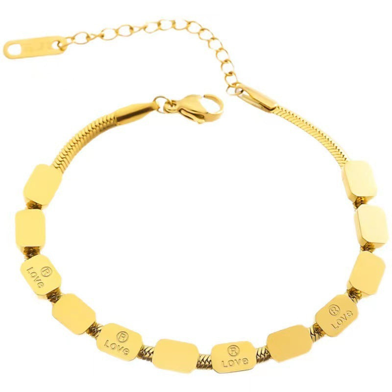 Titanium steel necklace bracelet twelve square blade chain fashionable simple love suit jewelry does not fade
