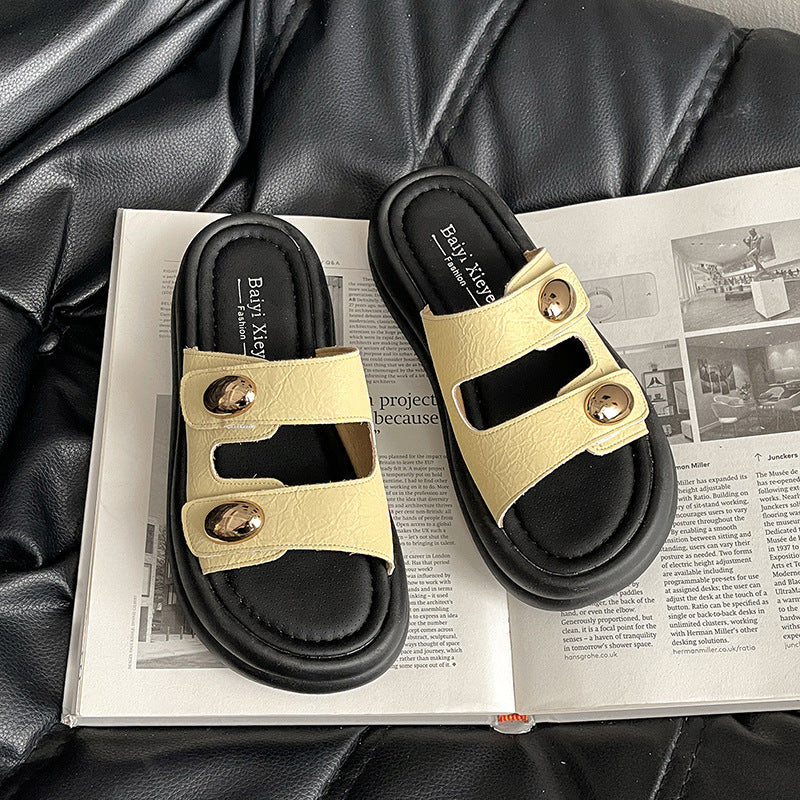 French platform slippers women's outerwear summer new high-end casual height increase with skirt one-word sandals