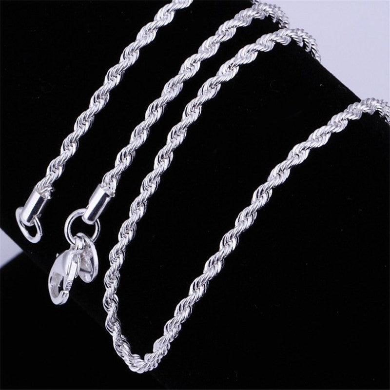 Dragon and Twist Chain Necklace 4mm Silver Plated Necklace, Hot Selling in Europe and America, Silver Plated Twist Necklace