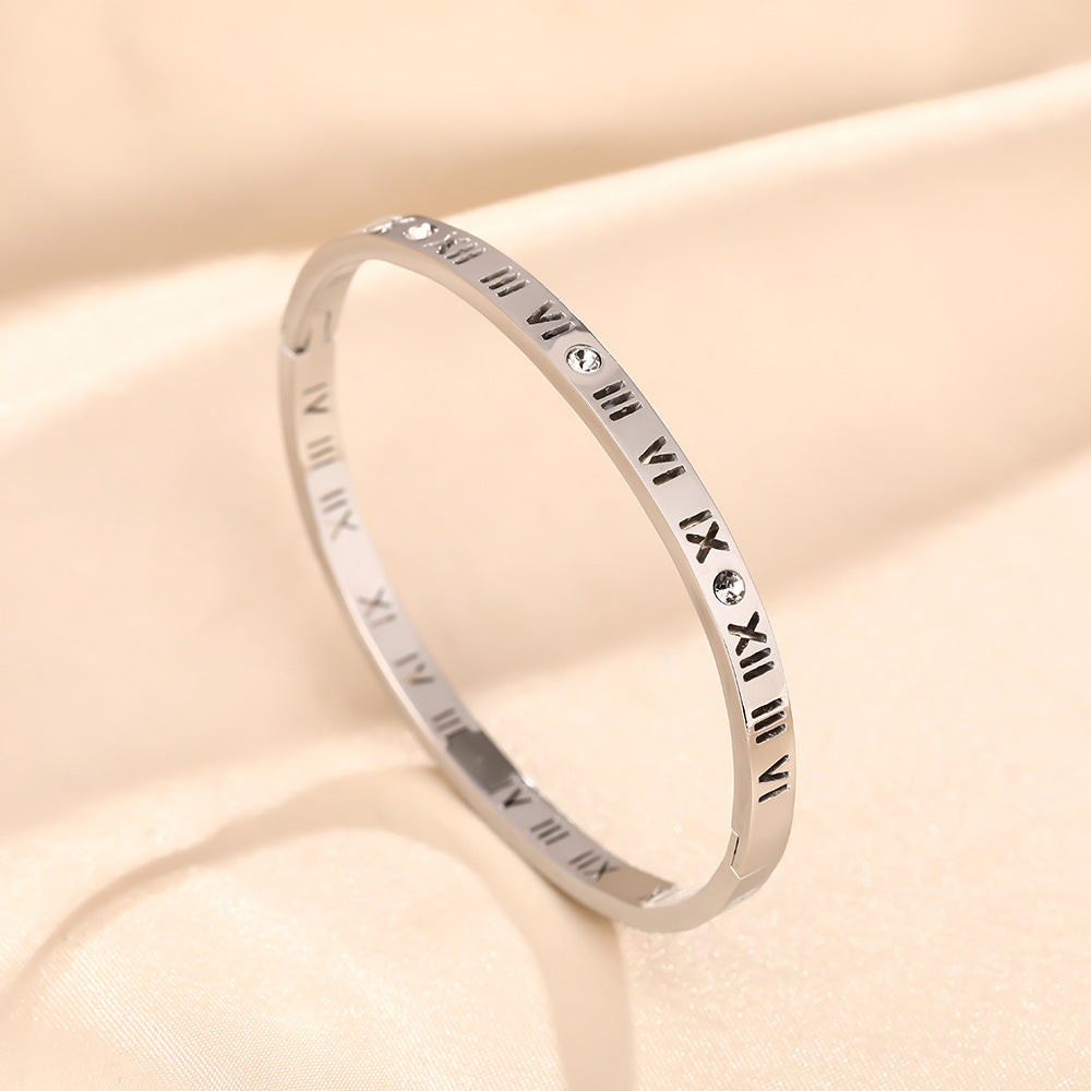 Douyin popular niche design titanium steel bracelet female Roman digital diamond-encrusted light luxury high-end non-fading bracelet jewelry