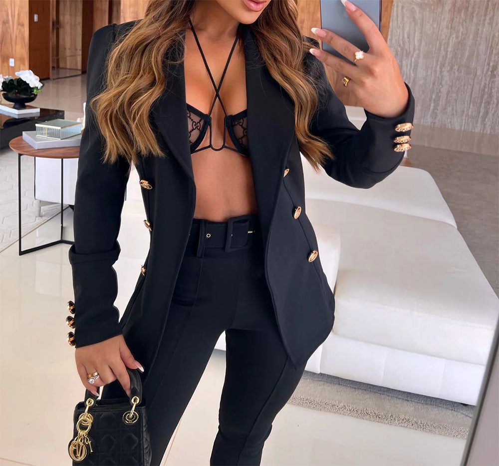Cross-border Europe, America autumn and winter fashion temperament new bubble long-sleeved commuter office blazer top jackets coat