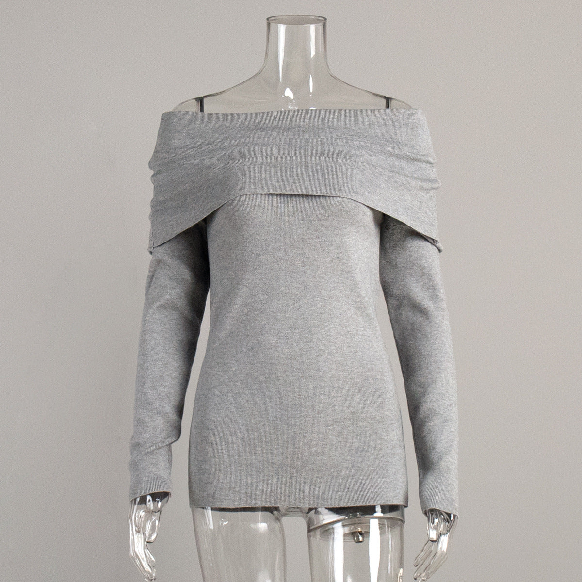 Sweater women's autumn and winter European and American style long-sleeved knitted bottoming shirt one-word shoulder sexy slim-fitting off-the-shoulder top