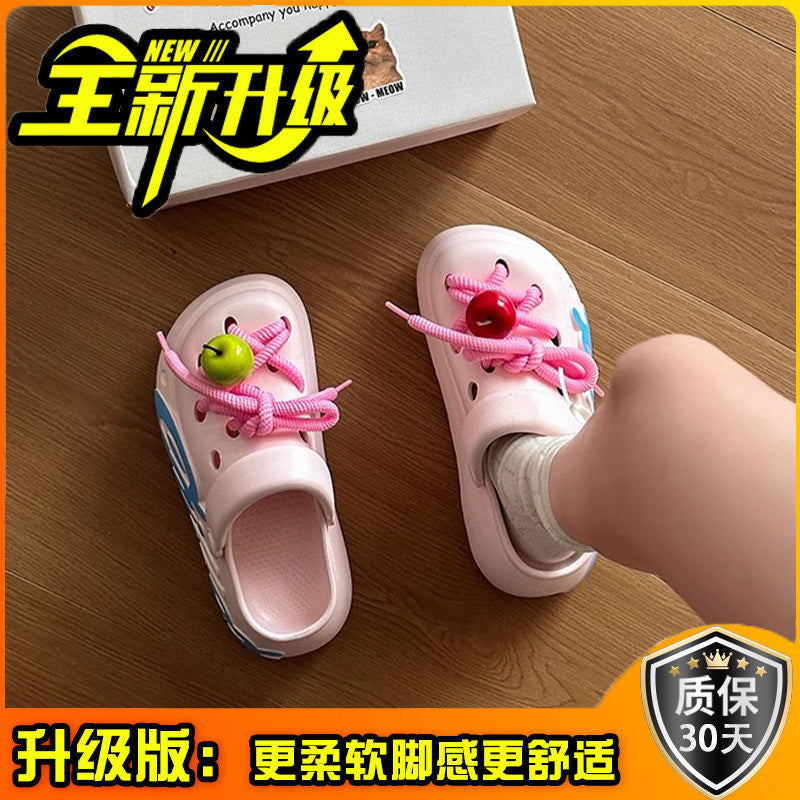 Cartoon platform hole shoes summer fashion outerwear doll muffin bottom heightening beach sandals girls bag head slippers