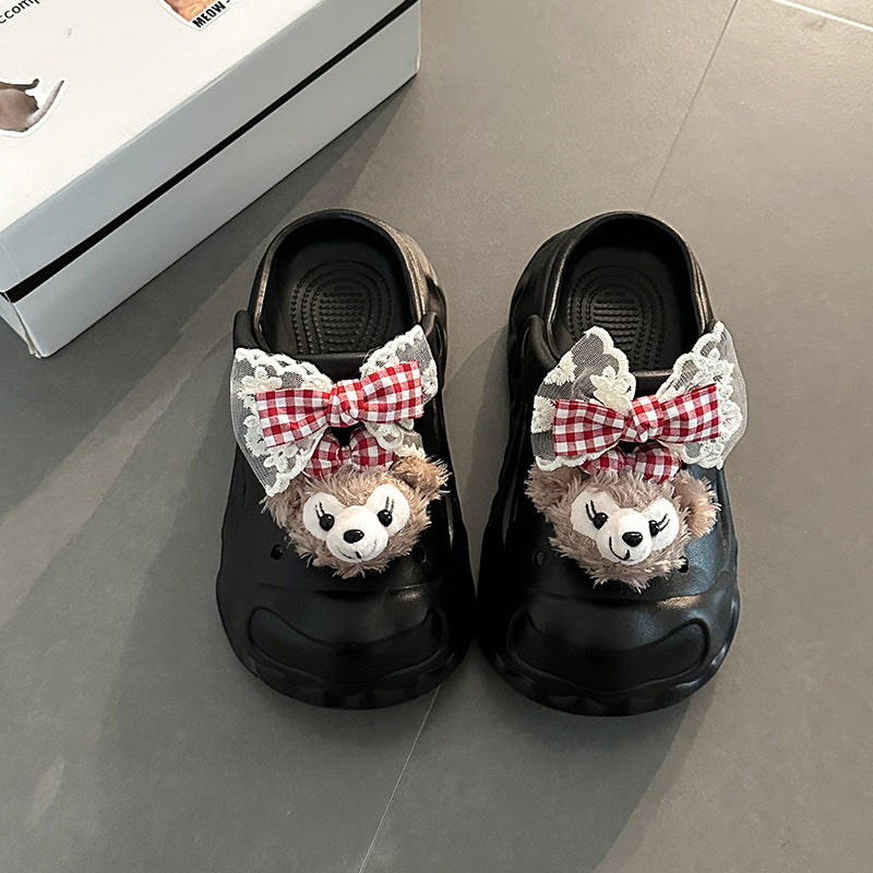 Cute casual platform slippers women's summer fashion outer wear heightening versatile sandals cartoon simple wear-resistant hole shoes