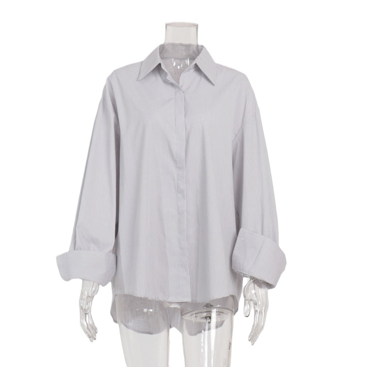 Cross-border striped shirt European and American summer new simple high-end hidden button long-sleeved striped cardigan