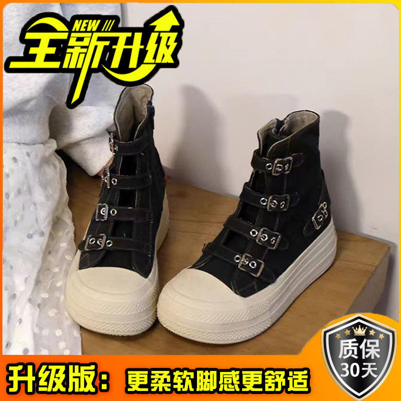 Piaohong canvas shoes women's boots increase height fashion spring and summer new platform casual boot shoes board shoes versatile round head single
