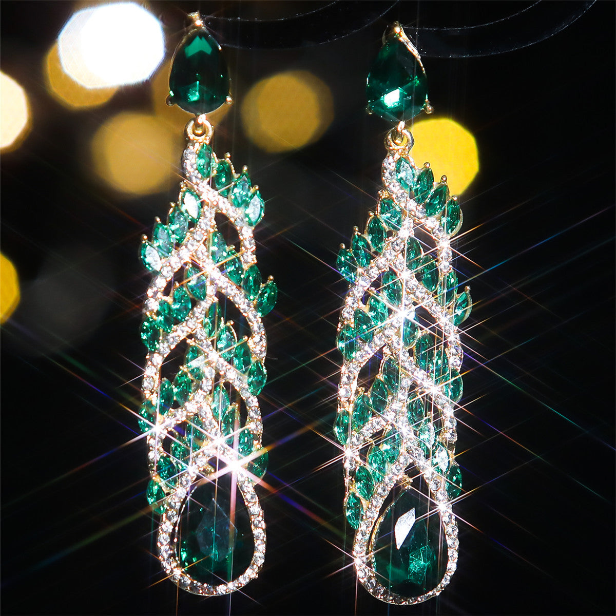 Europe, America, fashion glass rhinestone long earrings women, exaggerated crystal gemstone stud earrings earrings