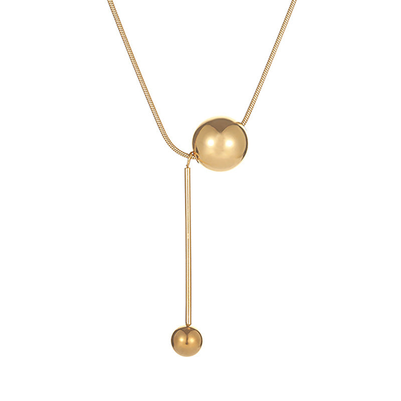 Hot Sale Titanium Steel Necklace Women's Gold Round Ball High Sense Light Luxury Niche Design Sense Clavicle Chain Jewelry Wholesale