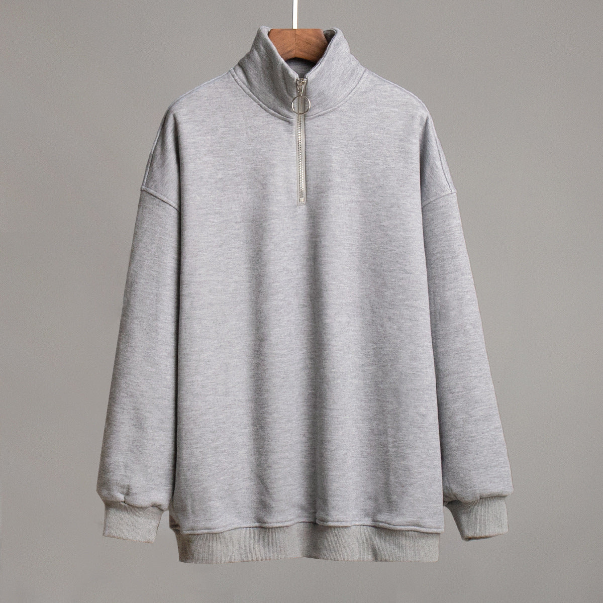 Lapel sweater European, American autumn and winter women's neutral style fashion street trend loose lapel zipper sweater