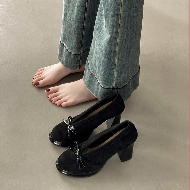 Retro French temperament, socialite style, high heels for women's spring new thick heels, not tired feet, high-end single beanie shoes