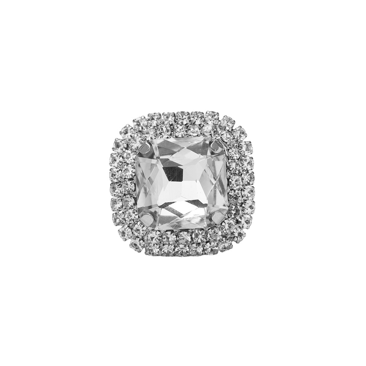 Europe, America, high-end shiny rhinestone rings women, geometric design square crystal ring ring ring