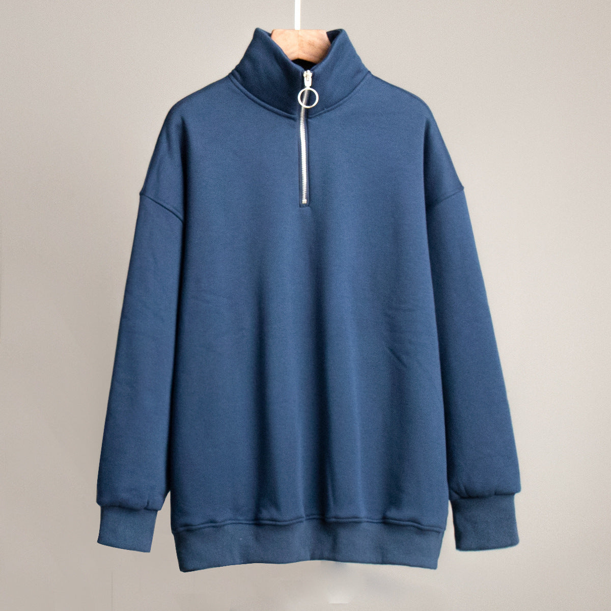 Lapel sweater European, American autumn and winter women's neutral style fashion street trend loose lapel zipper sweater