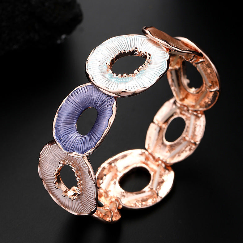 New colorful round donut alloy bracelet, hand-painted oil creative hollow round women's bracelet