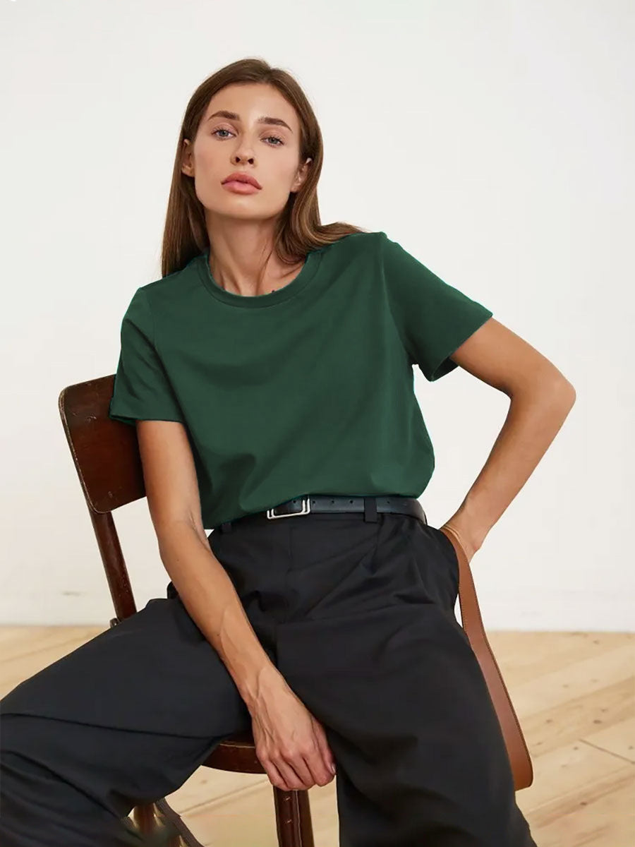 Short-sleeved T-shirt European and American summer new women's fashion casual home commuting versatile round neck short-sleeved T-shirt