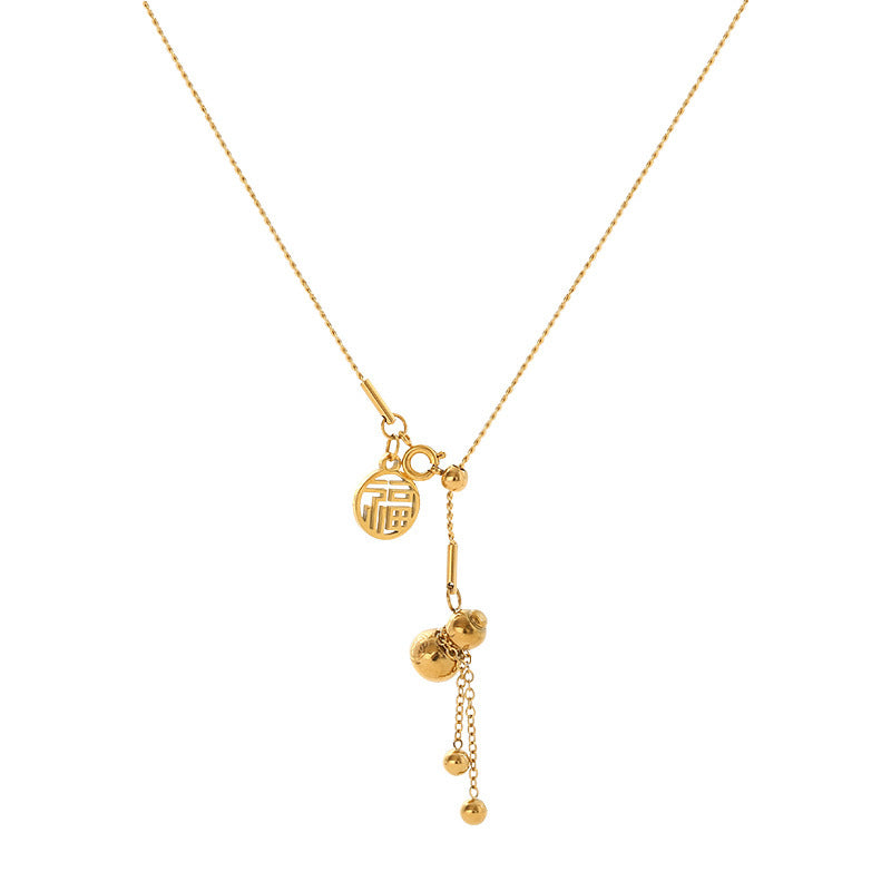 Chinese style lucky gourd titanium steel necklace women ins light luxury high sense original design lucky character collarbone chain jewelry
