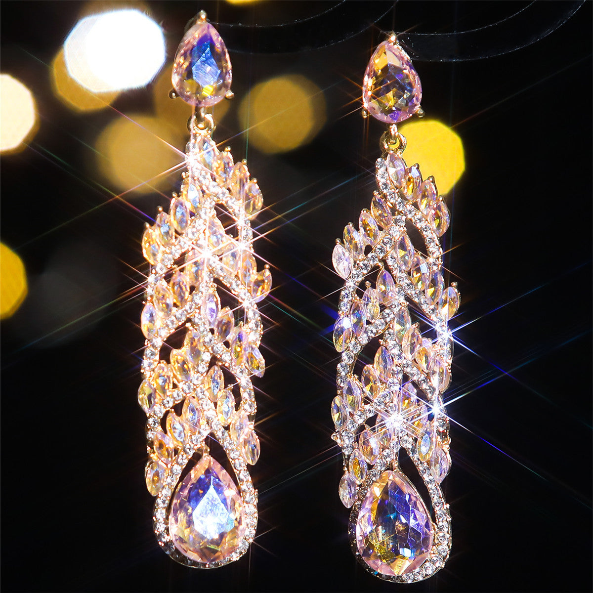 Europe, America, fashion glass rhinestone long earrings women, exaggerated crystal gemstone stud earrings earrings