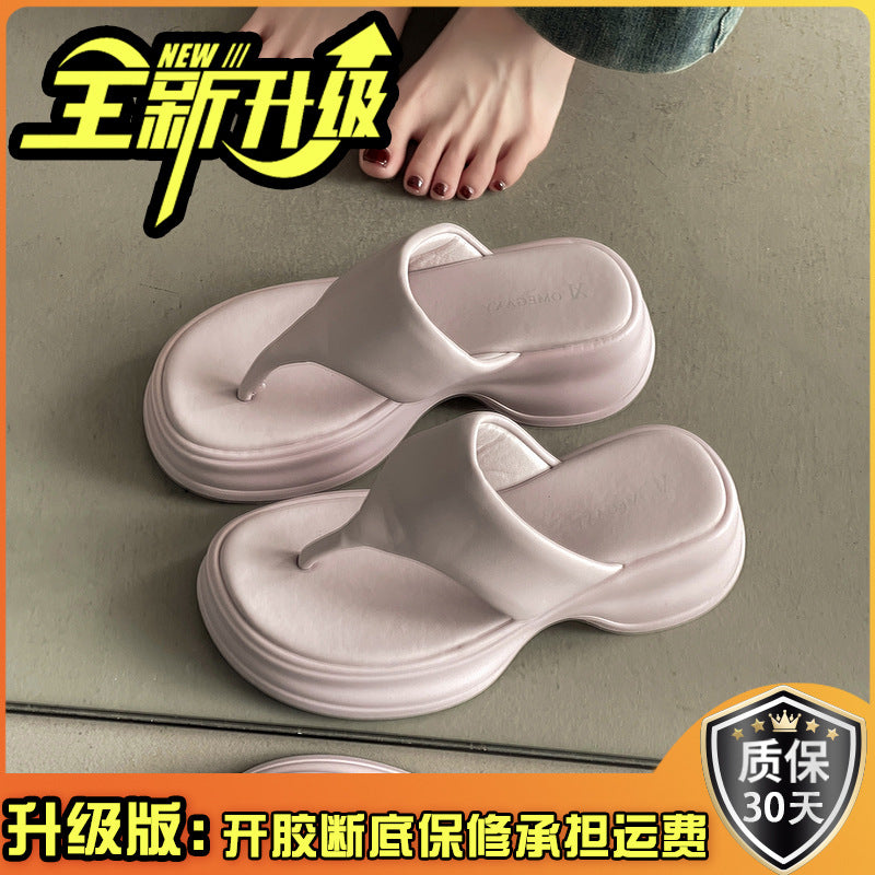 Internet celebrity thick-soled flip-flops women's spring and summer new French heightening non-slip cool slippers tide