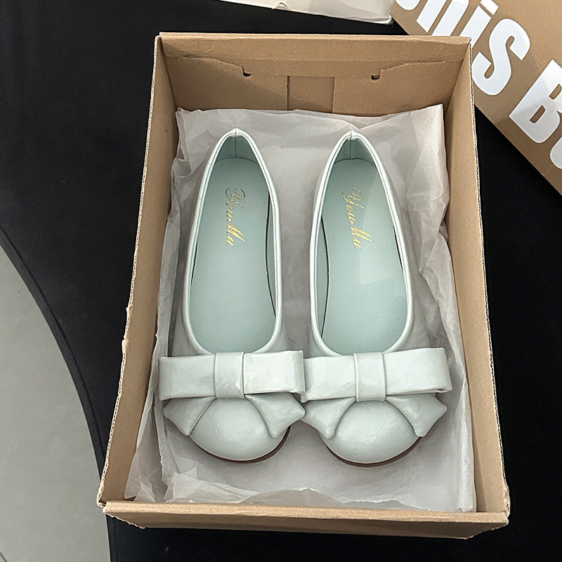 48 hours delivery, new Korean version of gentle temperament, round head, shallow mouth bow, versatile four-season single beanie shoes, flat women's shoes