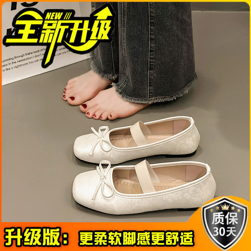 French fairy style bow single shoes in the summer of new gentle matching skirt soft-soled ballet single beanie shoes women