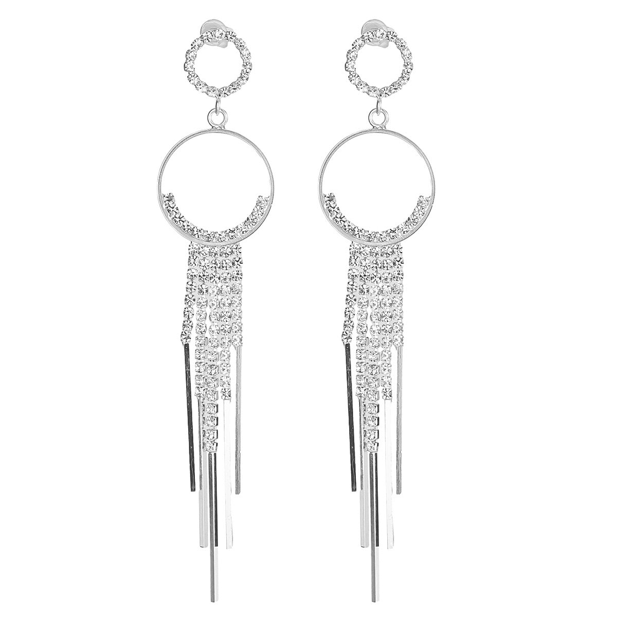 European and American fashion exaggerated full diamond fringed earrings femininity socialite long earrings Internet celebrity earrings show face thin earrings