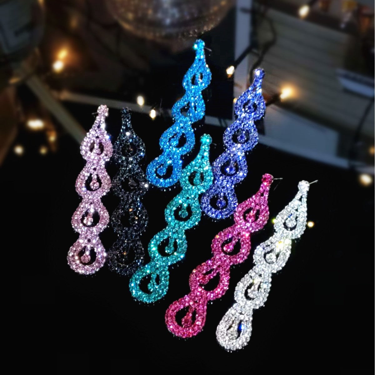 Cho Card Claw Chain Series Rhinestone Earrings Women's Super Flash Full Diamond Long Earrings Stud Earrings Dinner Versatile Earrings