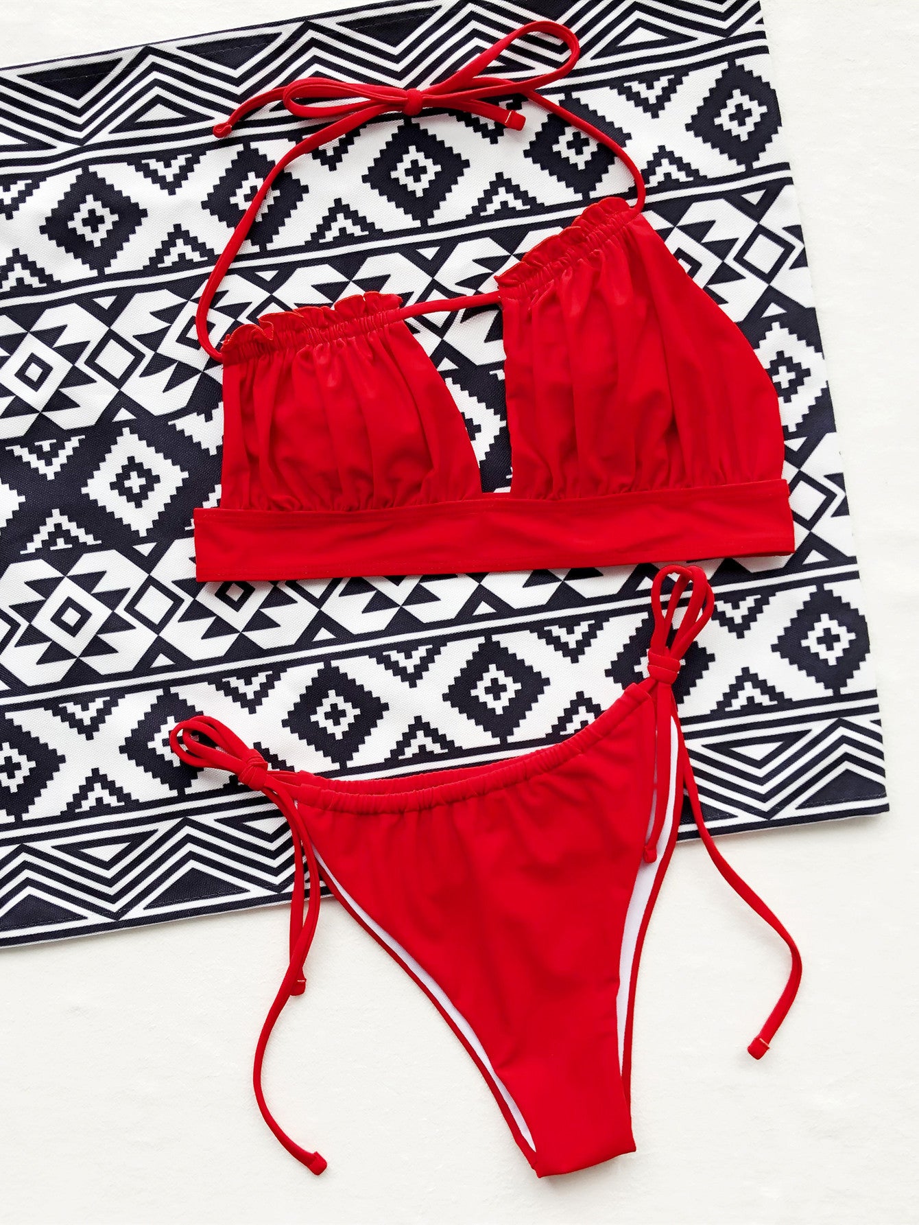 European and American foreign order bikini solid color sexy women's split swimsuit strap swimsuits