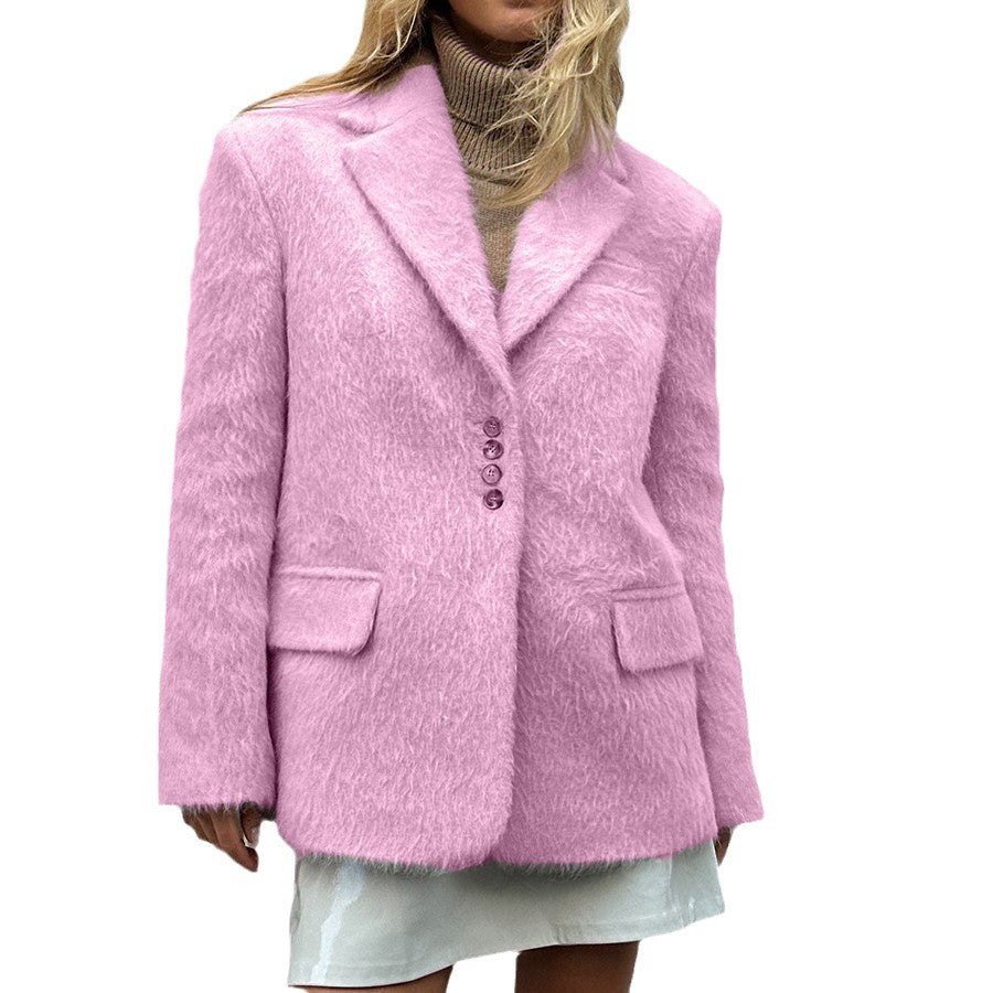 Celebrity style loose lapel plush jackets autumn and winter cross-border European and American INS explosion long-sleeved coat coat women