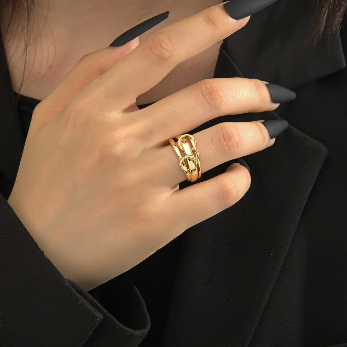 Design sense niche light luxury gold-plated irregular ring women's fashion light luxury simple versatile opening adjustable rings