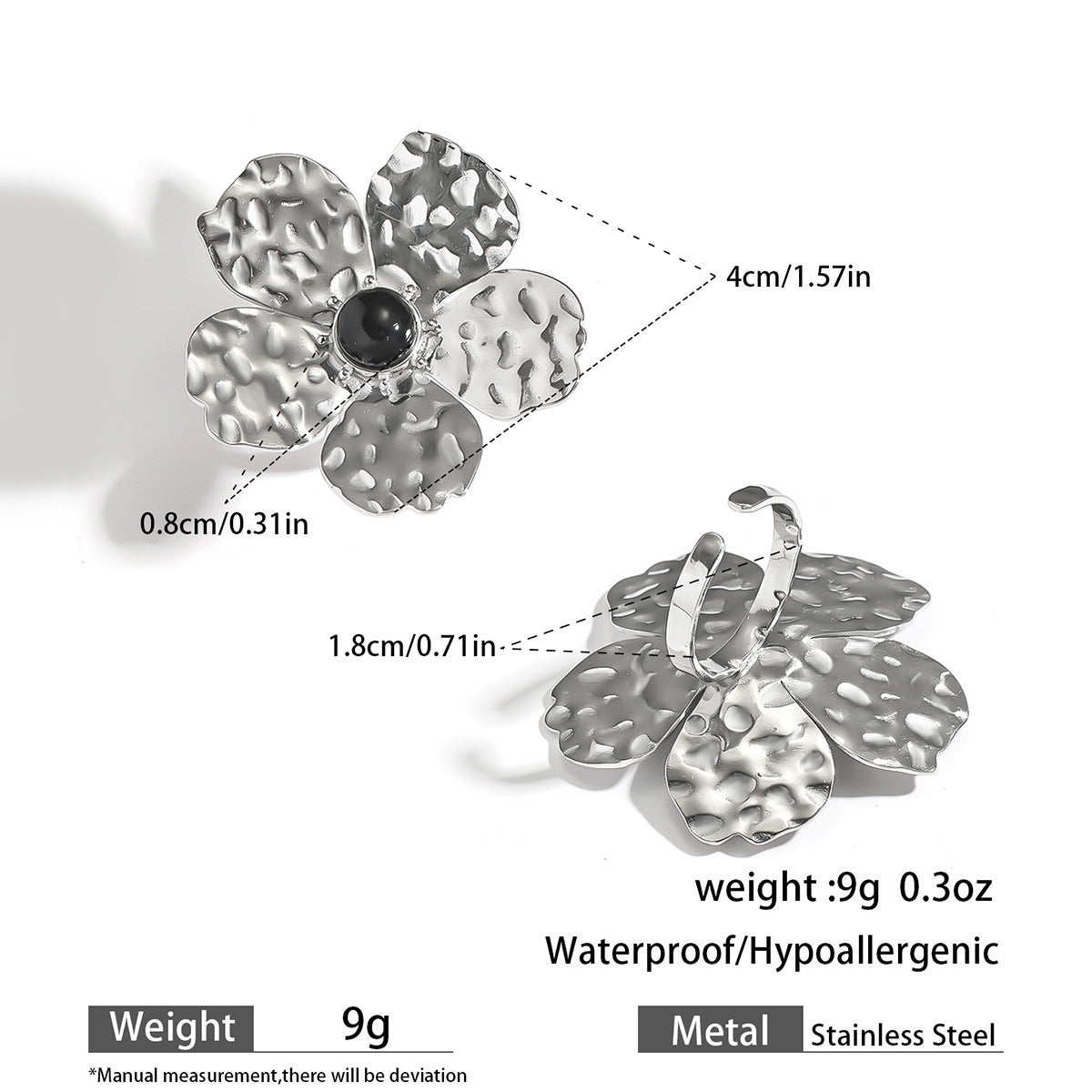 Malt stainless steel non-fading flower rings female three-dimensional opening design ring exaggerated European and American jewelry