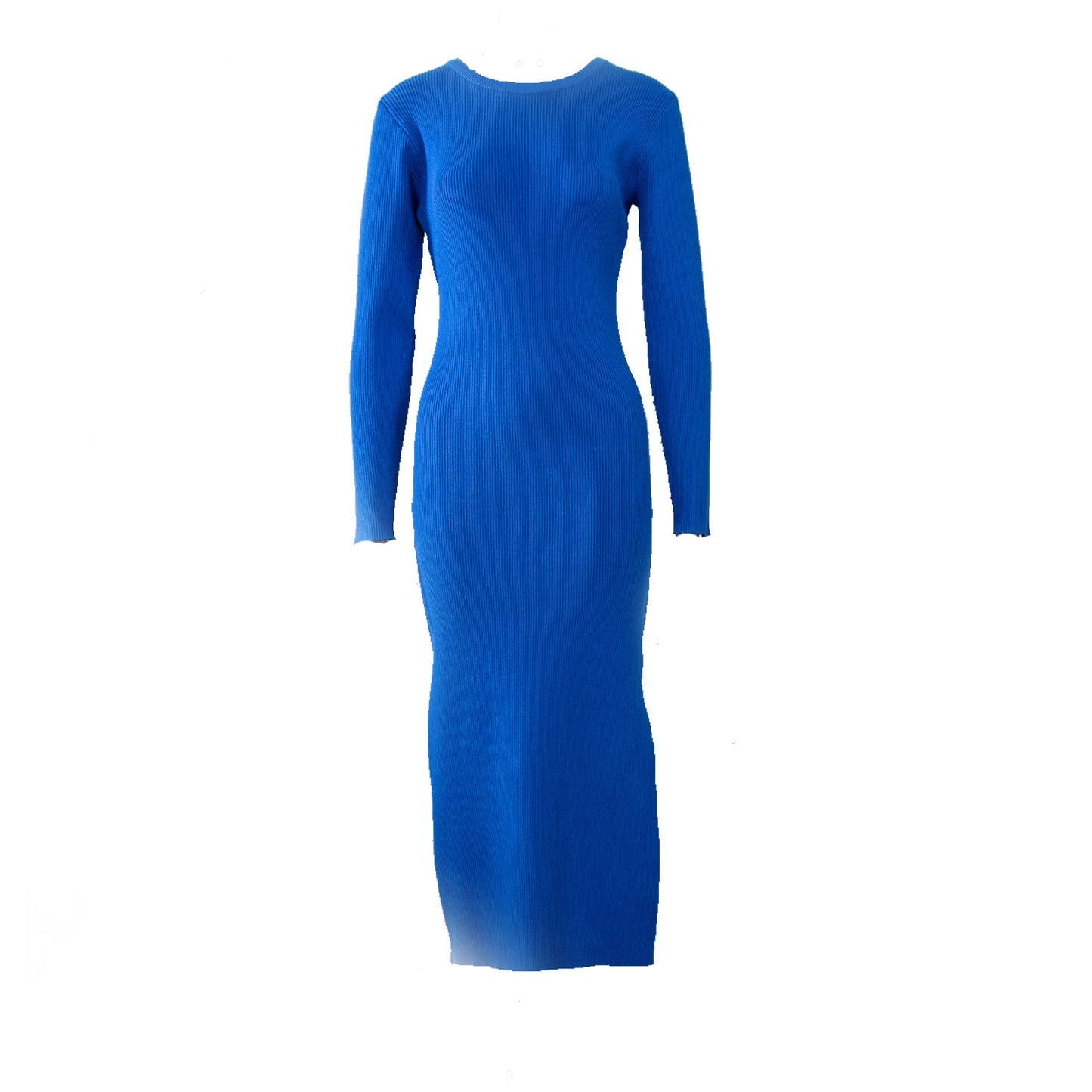 Crew neck split knitted dress European and American autumn and winter temperament versatile solid color high waist tight dress