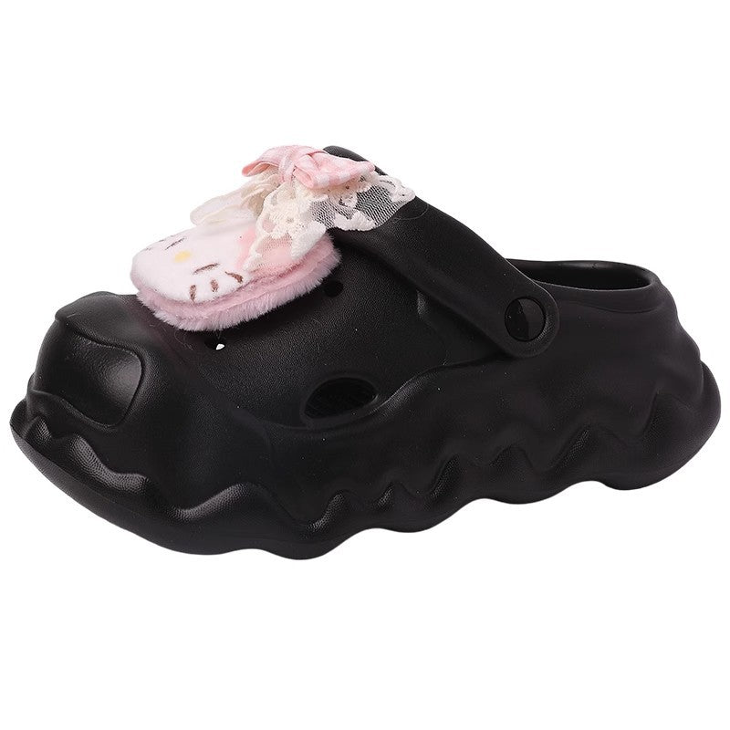 Cartoon cute kt cat casual hole shoes women wear thick soles to increase height in summer indoor beach bag head cool slippers
