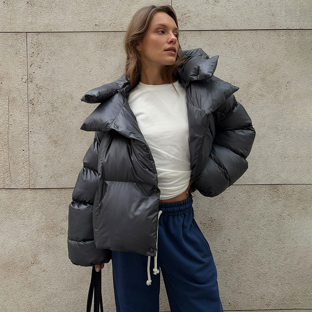 European and American cotton-padded clothes, winter women's bread clothes, cotton-padded jackets, trendy models, personalized street short hooded cotton-padded jackets.