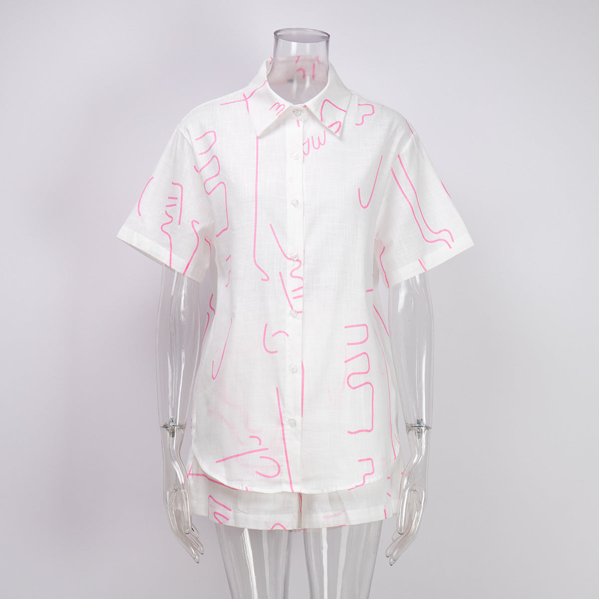 Short Sleeve Shirt Shorts Set Women's European and American Summer Casual Letter Abstract Line Printing Two-piece Set suits