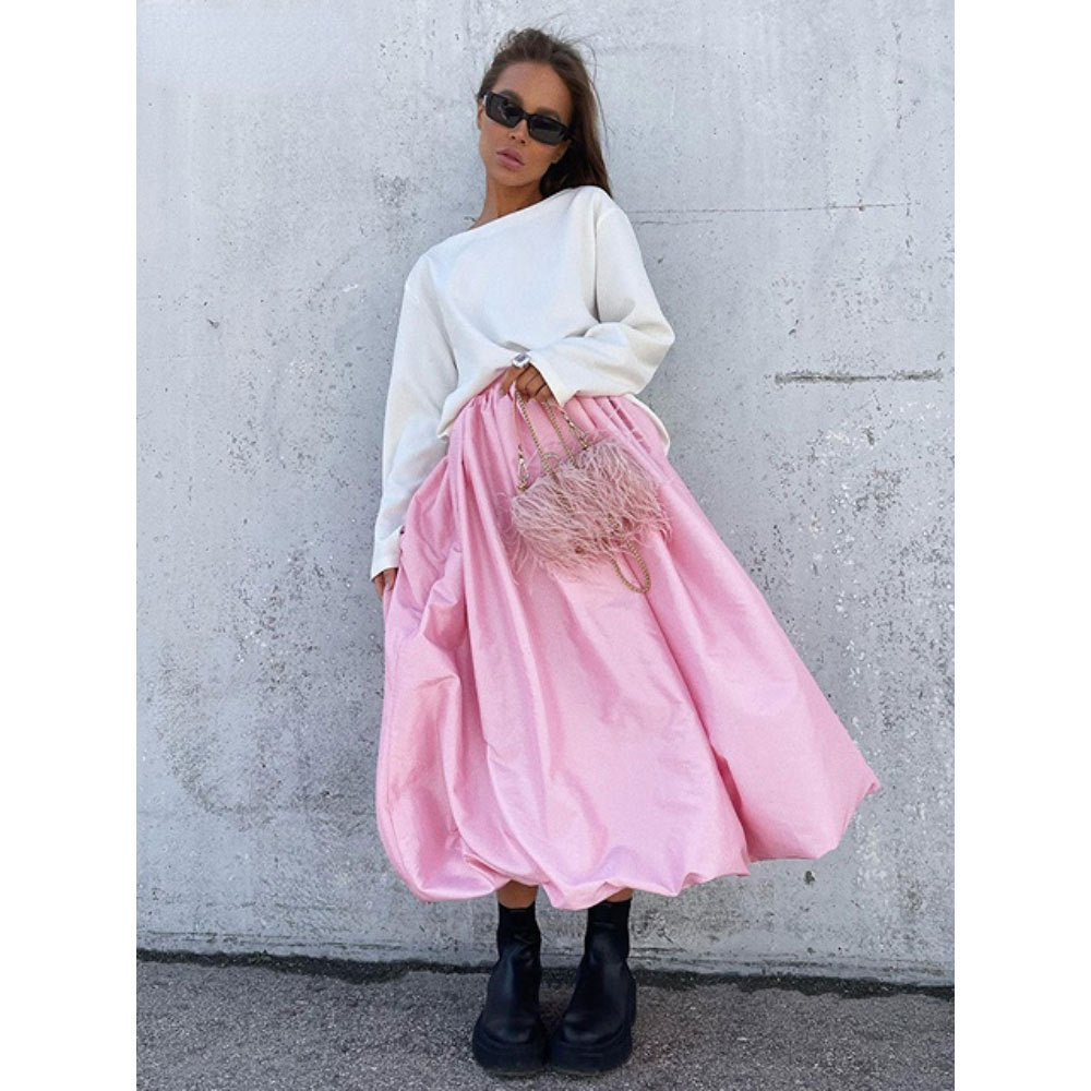 Bright skirt European and American spring and summer ins fashion trend party high waist balloon skirt bud skirt