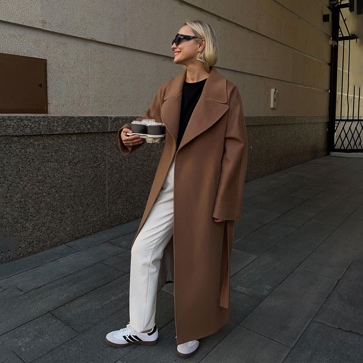 Wool woolen coat for women, Europe, America, autumn and winter loose with rotator sleeves, wool double-sided woolen Maillard coat jackets