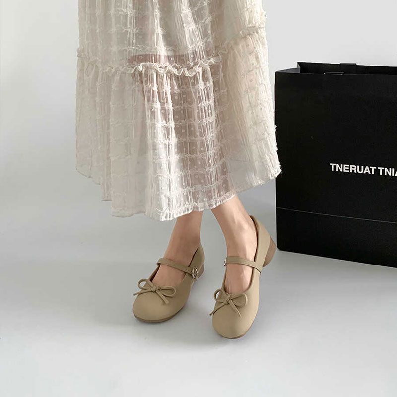 Gentle French Mary Jane Shoes Women's Spring and Summer New Bow Comfortable Flat Heel Leather Shoes Small Single beanie Shoes Women's Trend