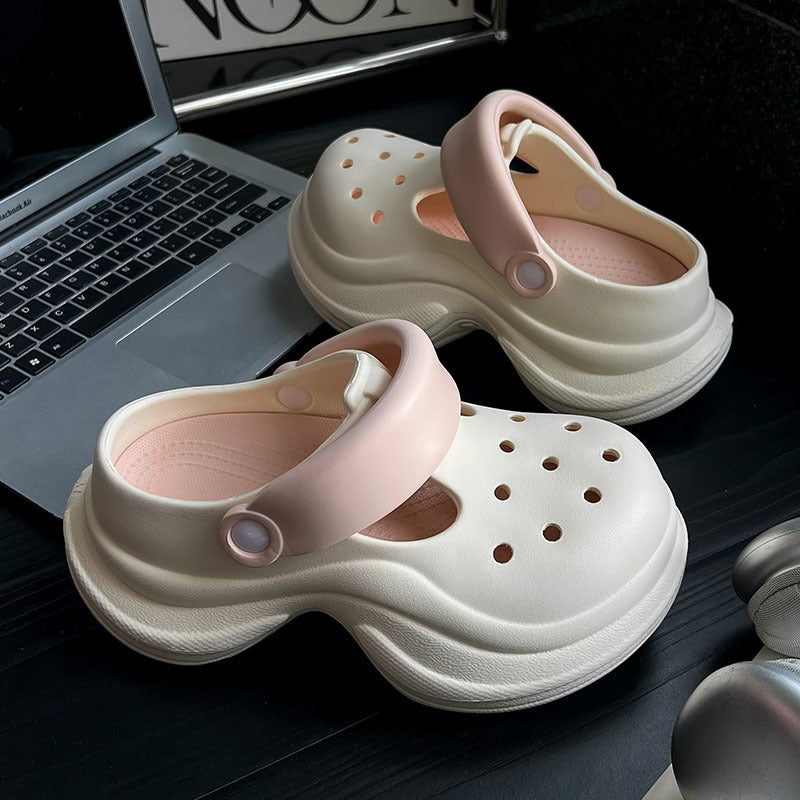 new muffin hole shoes female Mary Jane cute cartoon platform beach non-slip outer wear bag head cool slippers