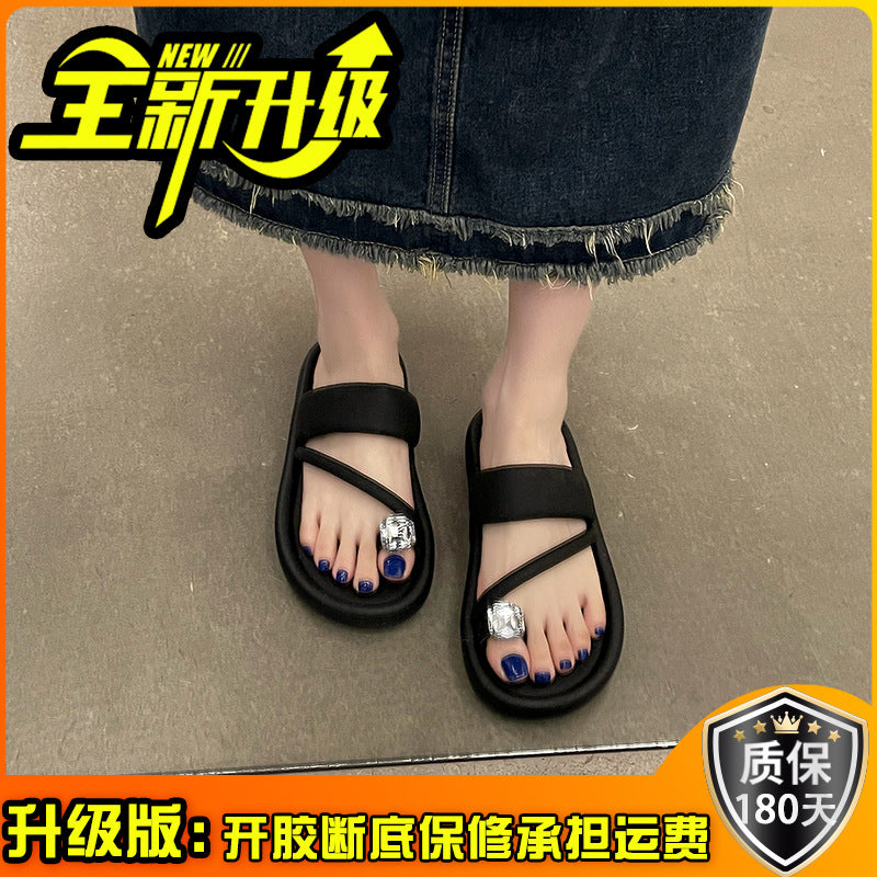 Fashion tribe Internet celebrity rhinestone cool slippers women's summer wear spring new one-word strap foot thick bottom drag