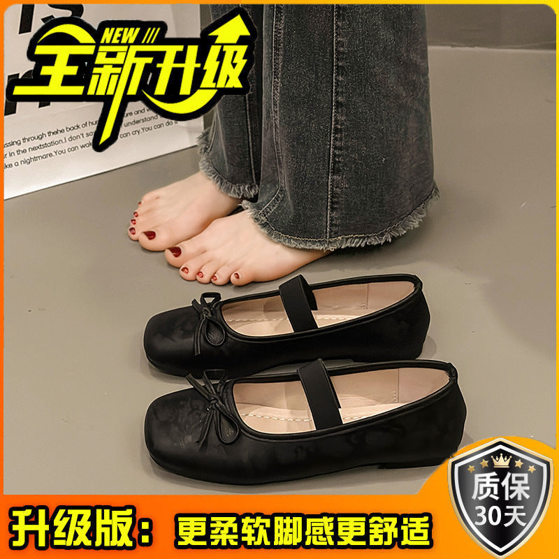 French fairy style bow single shoes in the summer of new gentle matching skirt soft-soled ballet single beanie shoes women