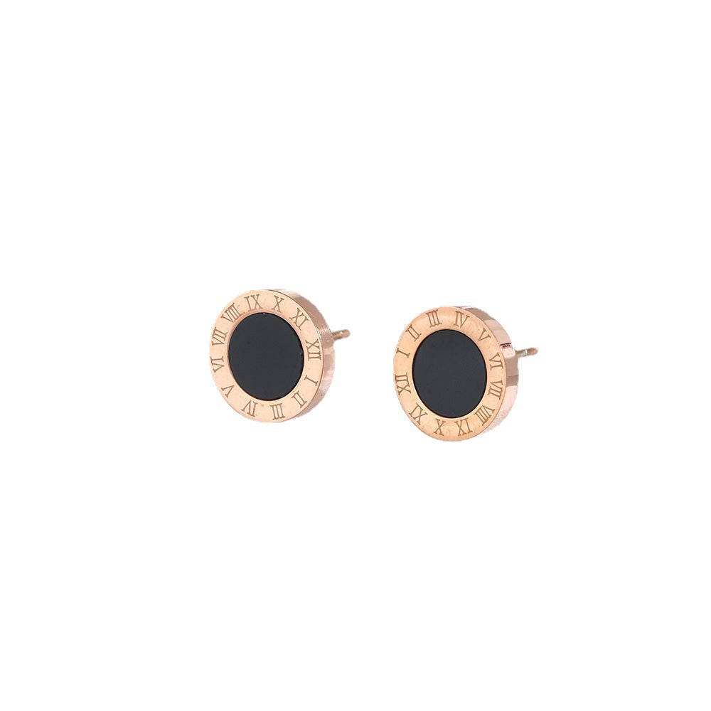 Europe and the United States cross-border hot sale simple titanium steel stud earrings personalized Roman numerals cute girls earrings fashion earrings jewelry