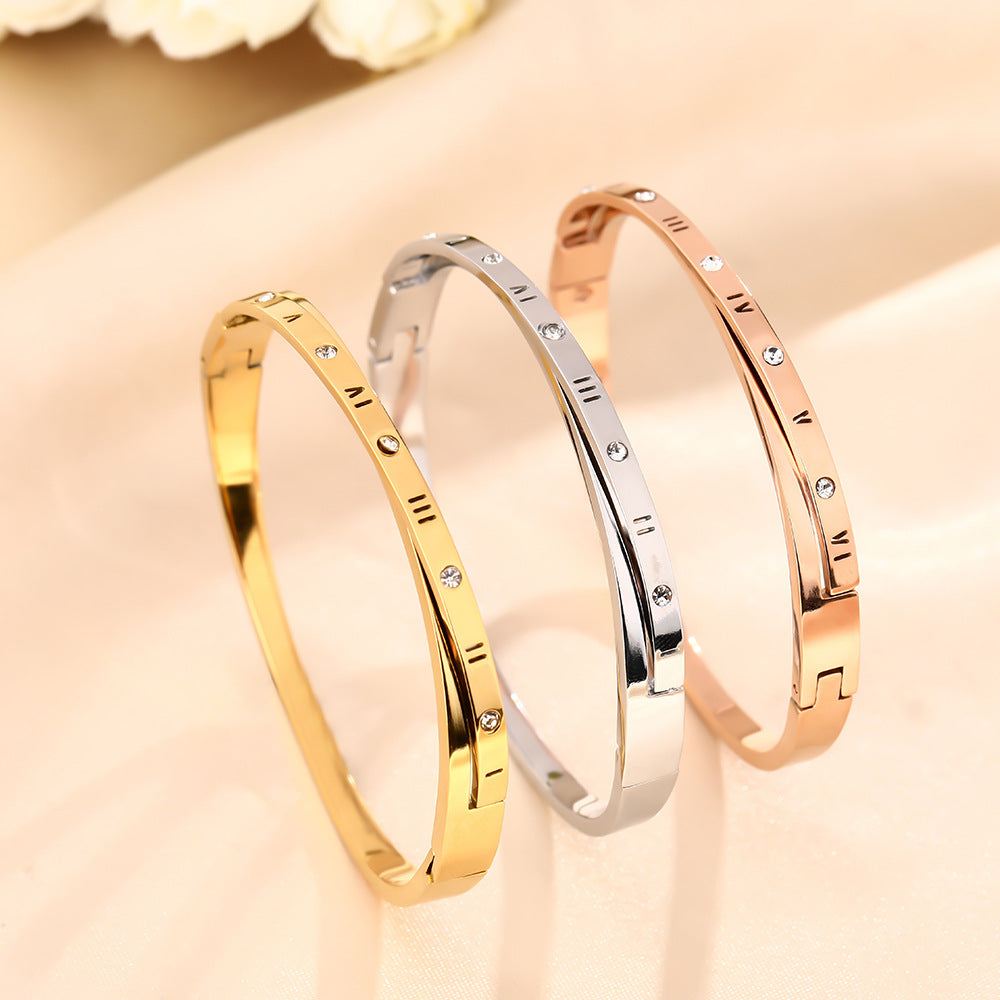 European and American fashion cross titanium steel bracelet female Roman numerals personality high-end buckle bracelet hand jewelry does not fade