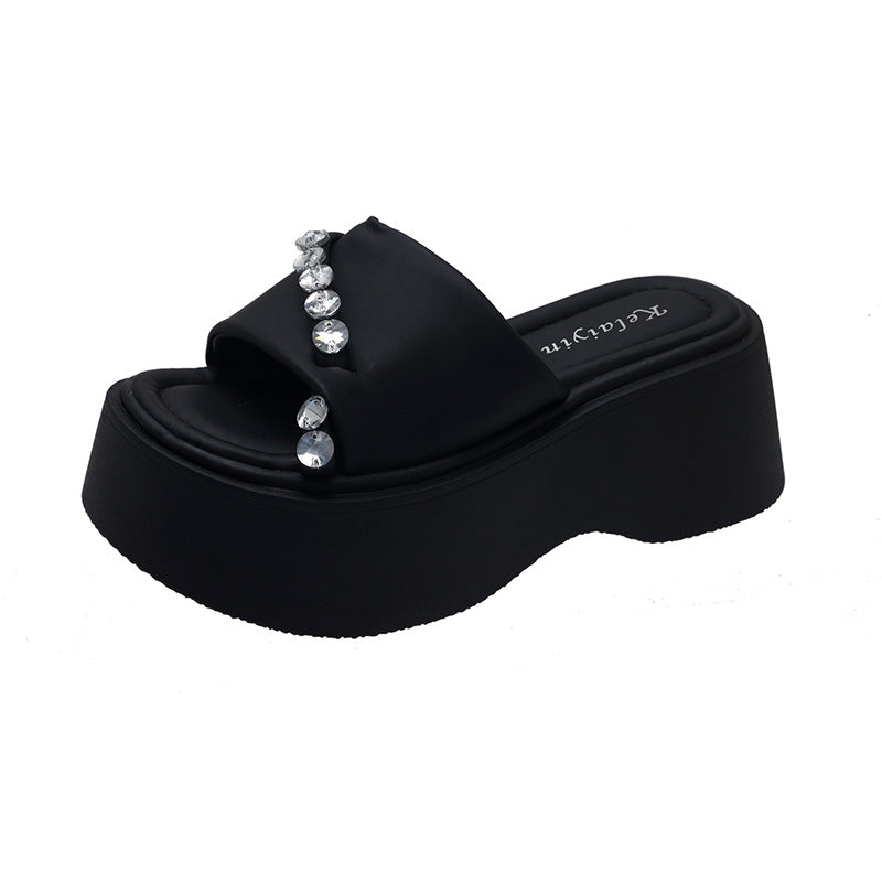 slippers women's summer wear fashion new rhinestone high-end thick-soled sandals flat-soled beach shoes women
