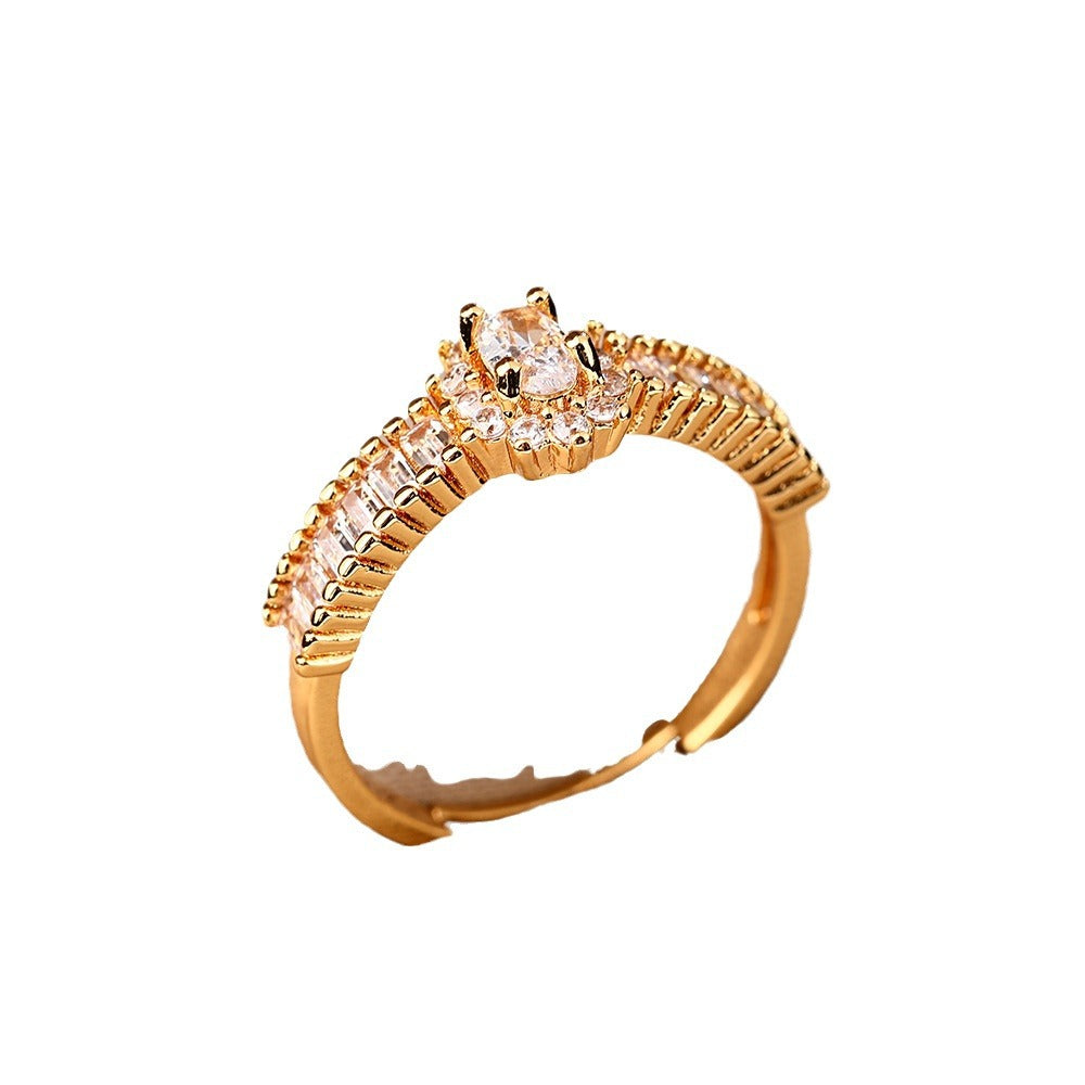 French retro micro-inlaid zircon ring women's versatile high-end sense light luxury personality INS wind open rings hand jewelry
