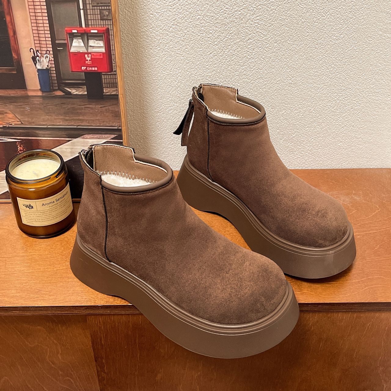 British style casual versatile matte short boots women's autumn and winter new outer wear heightening thick-soled bare boots Martin boot shoes