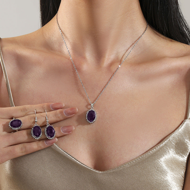Dragon and explosive oval imitation zircon set super flash ring earrings necklace jewelry set wholesale