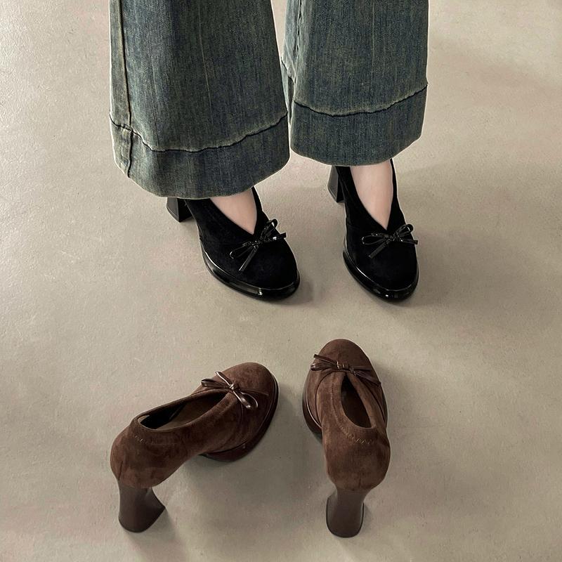 Retro French temperament, socialite style, high heels for women's spring new thick heels, not tired feet, high-end single beanie shoes