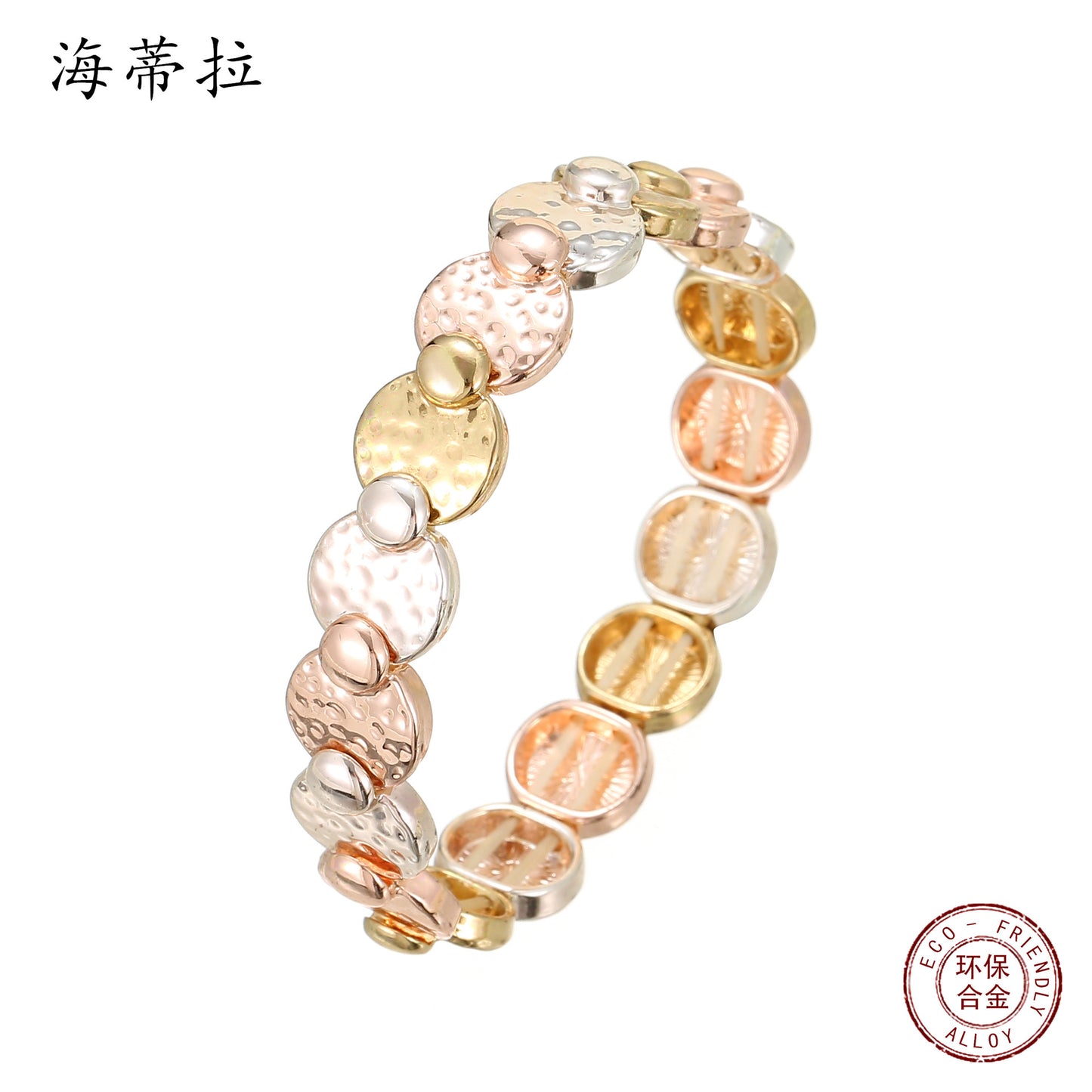 New round irregular alloy elastic bracelet, creative modeling electroplated three-color fashion women's bracelet