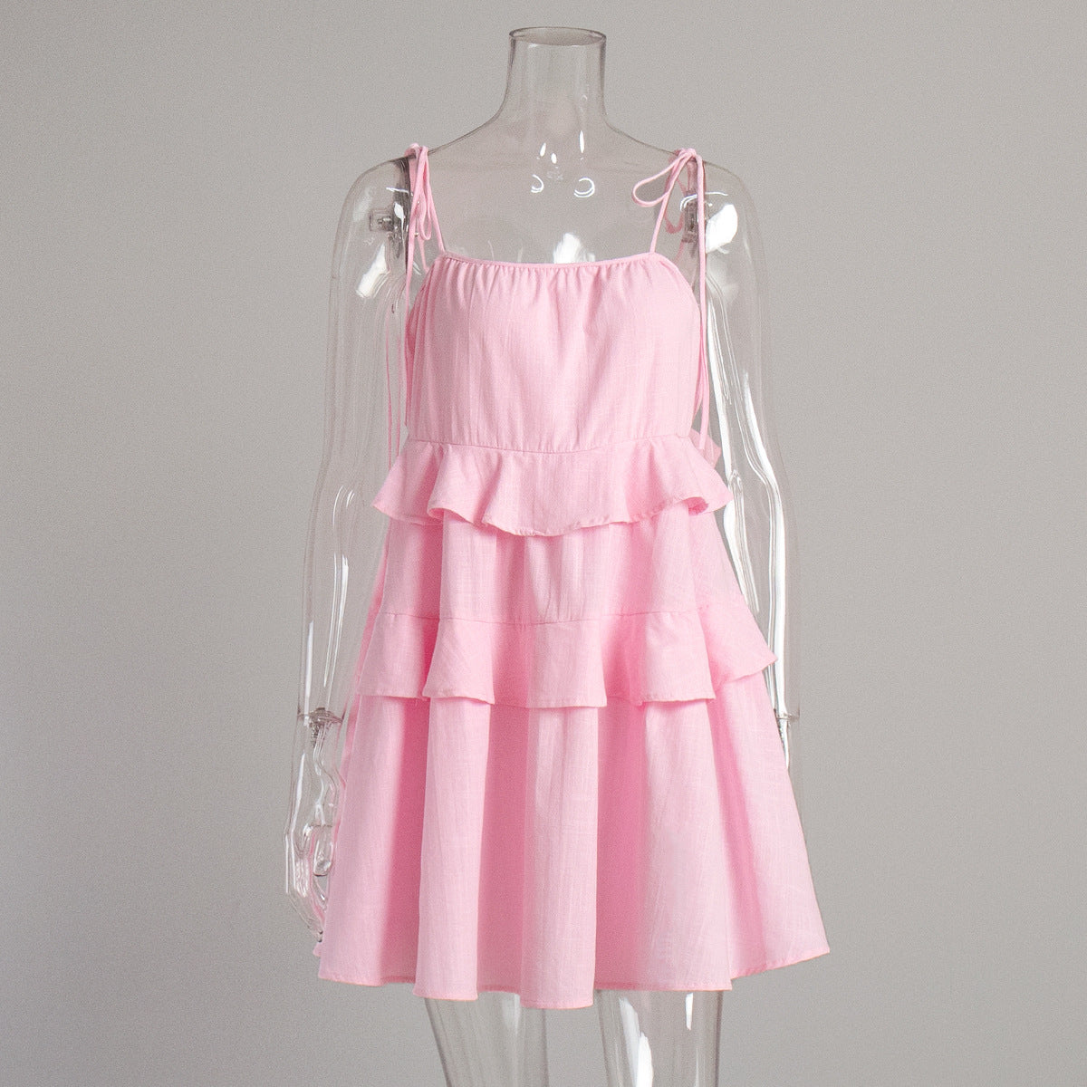 Suspender dress European and American summer multi-layer ruffle edge cake dress short backless suspender dress